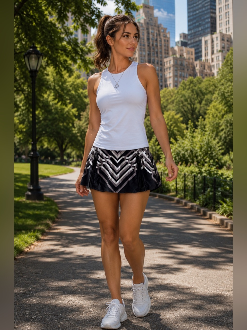 Trina Turk Recreation Black White Grey Zipper Detail Tennis Skirt